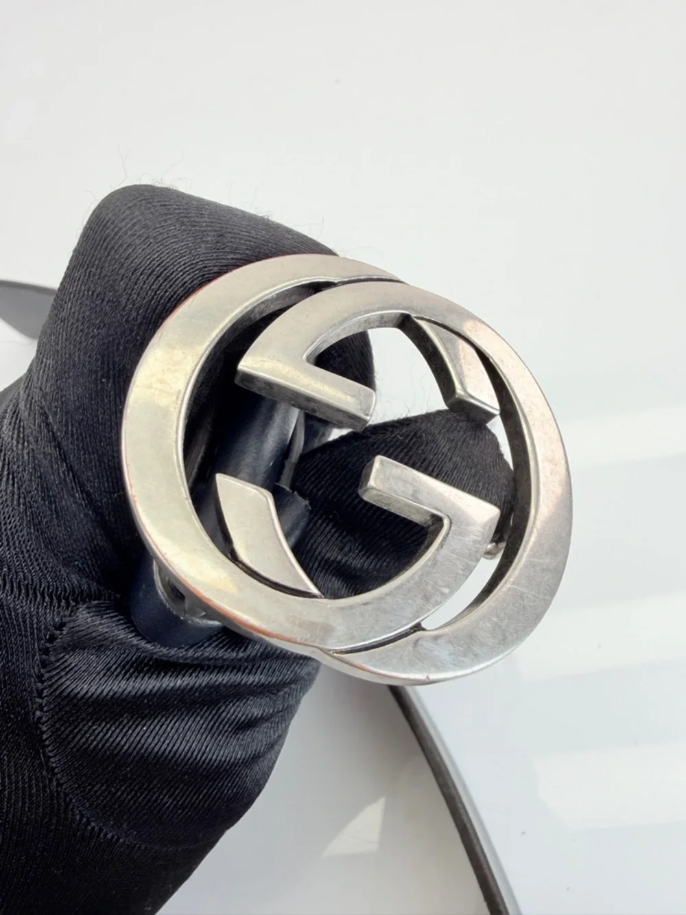 Gucci Black Leather Interlocking Gg Belt with Silver Double G Logo 546389 85/34